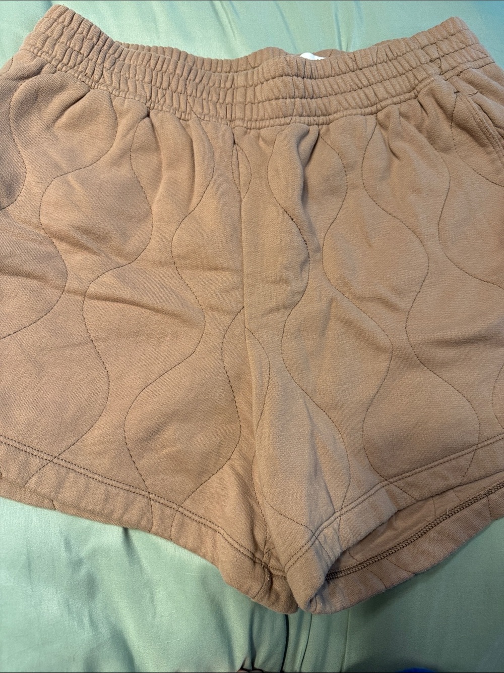 Quilted Tan Athletic Shorts with Elastic Waist